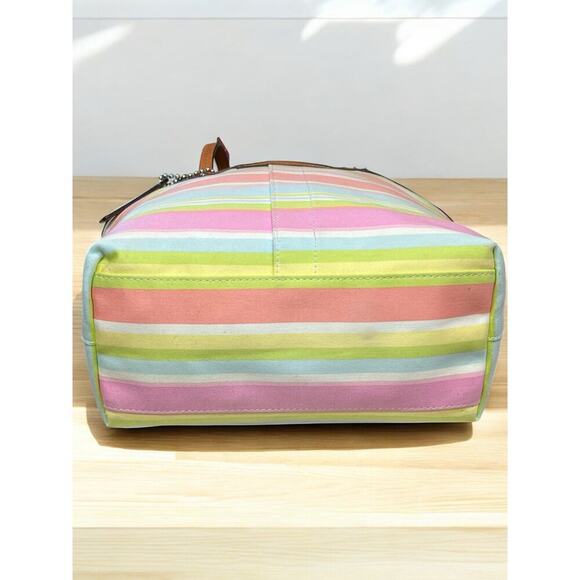 Y2K Coach F13552 Hamptons Twill Stripe Tote Bag & Graffiti Script Large Wristlet - Picture 5 of 16